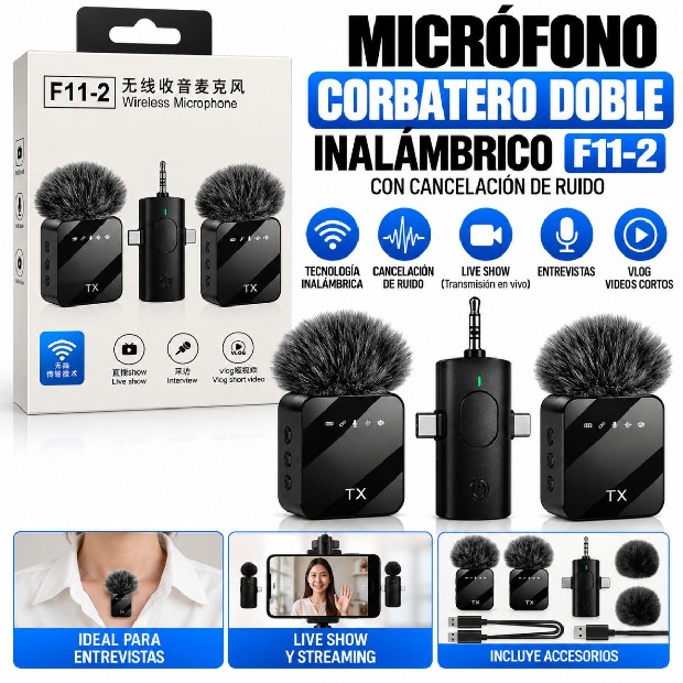 &ua MICROFONO CORBATERO DOBLE CON CANCELACION F11-2 (7004)